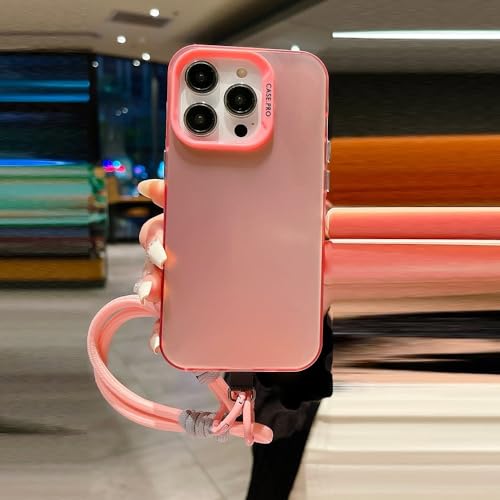 LIFEKA Lanyard-Armband Silikon Metallic Aurora Matte Hülle für iPhone 15 14 13 12 11 Pro Max X XS XR Weiche stoßfeste Hülle, Pink, für iPhone 13Pro von LIFEKA