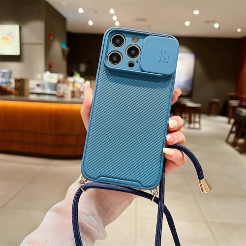 LIFEKA Lanyard Cord Rope Strap Magnetische Handyhülle für iPhone 16 15 14 13 12 11 Pro Max Slider Kameraobjektiv-Schutzabdeckung, Blau, Für iPhone 14 Pro von LIFEKA
