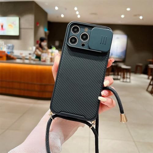 LIFEKA Lanyard Cord Rope Strap Magnetische Handyhülle für iPhone 16 15 14 13 12 11 Pro Max Slider Kameraobjektiv-Schutzabdeckung, Schwarz, Für iPhone 12 ProMax von LIFEKA