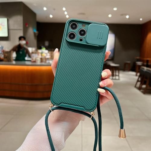 LIFEKA Lanyard Cord Rope Strap Magnetische Handyhülle für iPhone 16 15 14 13 12 11 Pro Max Slider Kameraobjektiv-Schutzabdeckung, grün, für iPhone 15 ProMax von LIFEKA
