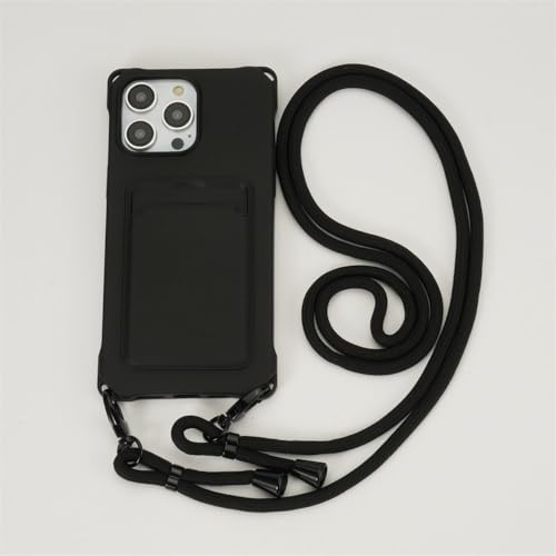 LIFEKA Lanyard-Hülle für iPhone 15 14 12 13 11 Pro Max Mini XS X XR 8 7 Plus Stoßfester Kartensteckplatzhalter Crossbody-Halskettengurtabdeckung, Schwarz, Für iPhone 16 Pro Max von LIFEKA
