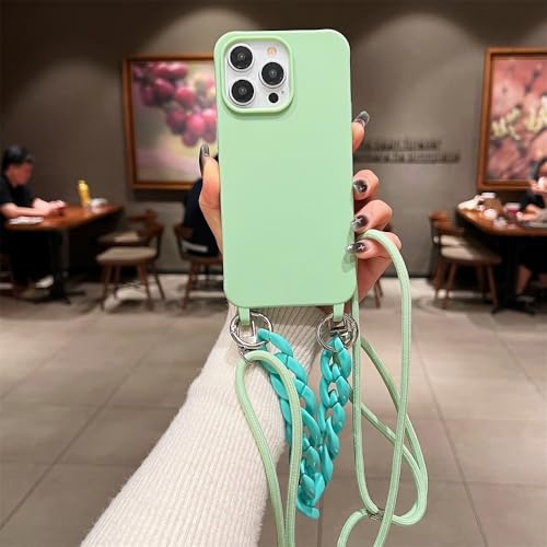 LIFEKA Lanyard Marmor Acryl Kette Handyhülle für iPhone 16 15 14 13 12 11 Pro Max Einfarbige Matte weiche Silikonhülle, Minzgrün, Für iPhone 12 von LIFEKA