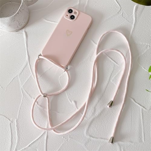 LIFEKA Lanyard-Silikon-Handyhülle für iPhone 15 14 11 12 13 Pro Max Mini 8 7 6 Plus 10 X Xr Xs Max SE 2020 Love Heart Cover, ZBMSAX, Pink, für 13 Pro Max von LIFEKA