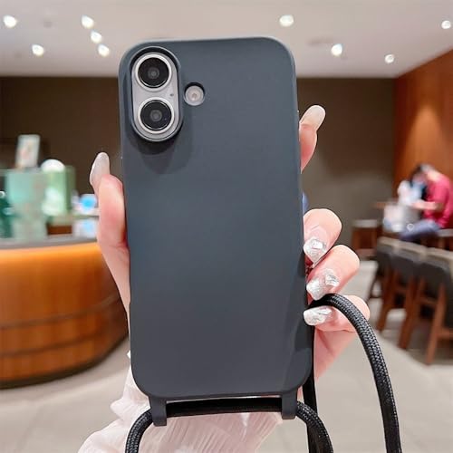 LIFEKA Lanyard Silikon Soft Phone Case für iPhone 16 15 14 Plus 13 12 11 Mini Pro Max X XR Halskettenband Verstellbare Abdeckung, Schwarz, Für iPhone 11 von LIFEKA