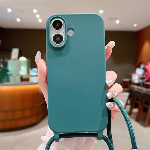 LIFEKA Lanyard Silikon Soft Phone Case für iPhone 16 15 14 Plus 13 12 11 Mini Pro Max X XR Halskettenband verstellbare Abdeckung, Dunkelgrün, Für iPhone 14 von LIFEKA