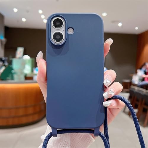 LIFEKA Lanyard Silikon Soft Phone Case für iPhone 16 15 14 Plus 13 12 11 Mini Pro Max X XR Halskettenband verstellbare Abdeckung, Marineblau, für iPhone 16Pro von LIFEKA
