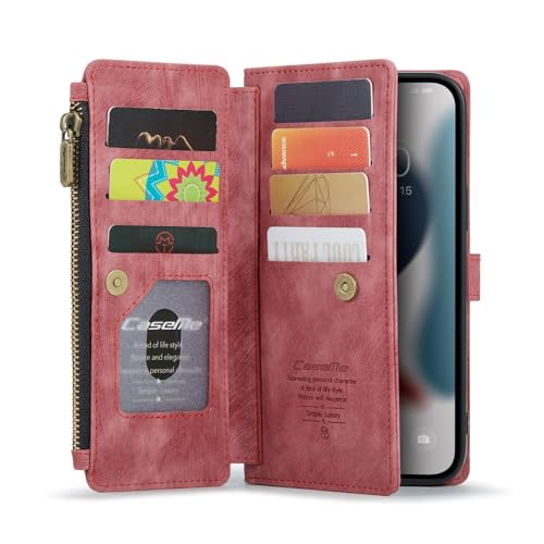LIFEKA Lederhülle für iPhone 14 13 12 Mini 11 XR XS Max Reißverschluss-Geldbörse mit Umhängeband 2-in-1-Design 7 8 SE 2020 Handyhülle, rot, für iPhone X XS LIFEKA Lederhülle für iPhone 14 13 12 Mini 11 XR XS Max Reißverschluss-Geldbörse mit Umhängeband 2-in-1-Design 7 8 SE 2020 Handyhülle, rot, für iPhone X XS von LIFEKA