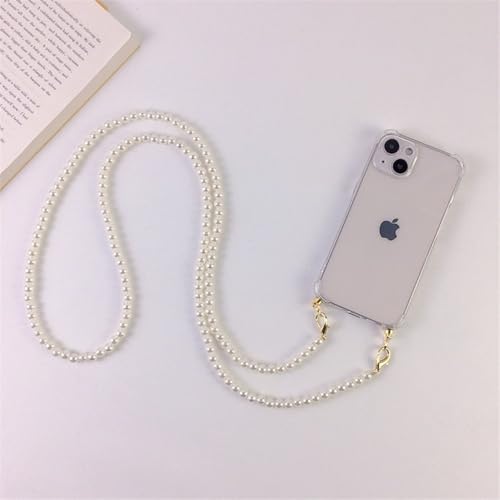 LIFEKA Luxuriöse Crossbody-Lanyard-Halskette mit Perlenkette, Handyhülle für iPhone 11 12 13 14 15 16 Pro Max, Hülle mit Riemen, A, für iPhone 15 Plus von LIFEKA
