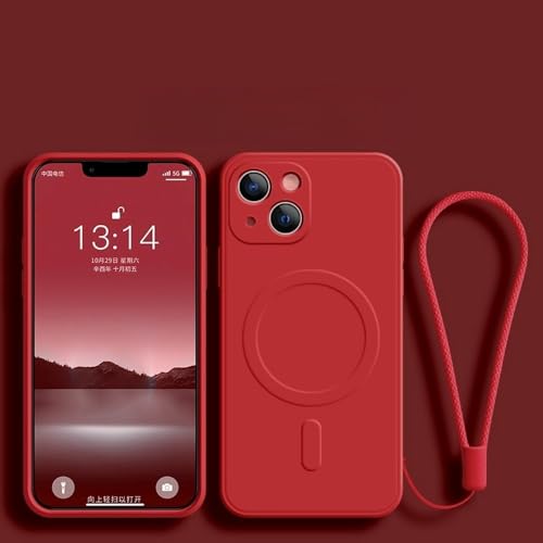 LIFEKA Magnetische kabellose Ladehülle für iPhone 15 16 14 13 12 11 Pro Max Mini XR XS Plus Weiche, flüssige Silikon-Armbandhülle, rot, für iPhone 15Pro von LIFEKA