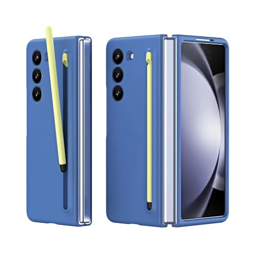 LIFEKA Mit Stift-Silikonhülle für Samsung Galaxy Z Fold 5 4 3 5G Hülle Stiftschlitz Stoßfeste Hart-PC-Schutzhülle für Z Fold5, Blau, für Galaxy Z Fold 5 von LIFEKA