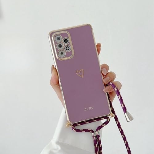 Love Heart Crossbody Lanyard Strap Handyhülle für Samsung Galaxy S21 S20 S22 S23 S24 S10 S9 S8 Note 10 20 Plus Ultra Fe Cover, Lila mit Lanyard, für Samsung S21 FE (Fan Edition) von LIFEKA