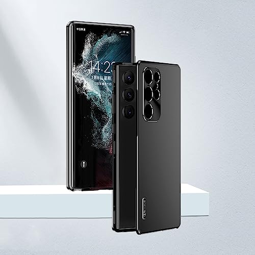 Magnetische Metallhülle für Samsung Galaxy S23 S21 S22 Ultra, All-Inclusive-Linse, mattierter Anti-Fingerabdruck-Schutz, ultradünne Schutzhüllen, kühles Schwarz, für Galaxy S22 Ultra von LIFEKA