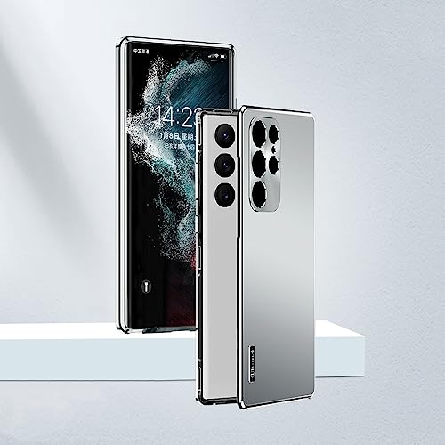 Magnetische Metallhülle für Samsung Galaxy S23 S21 S22 Ultra, All-Inclusive-Linse, mattierter Anti-Fingerabdruck-Schutz, ultradünne Schutzhüllen, kühles Silber, für Galaxy S22 Ultra von LIFEKA