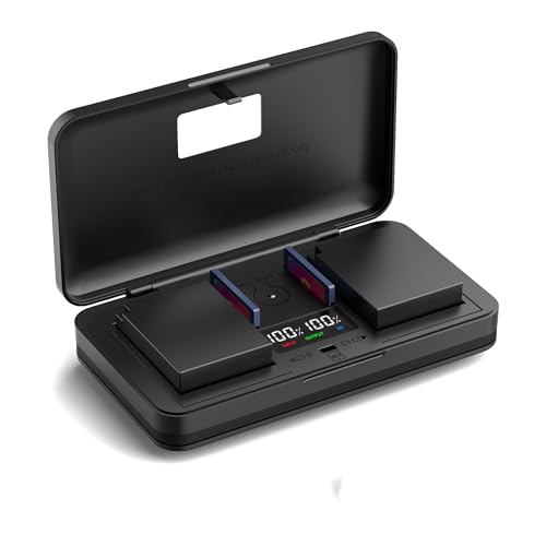 LIFEMOI DMW-BLC12 (1800mA) Kamera Akku Multifunktions Ladegerät Set (inkl. Zwei Akkus) Kompatibel mit Panasonic Lumix DMC-FZH1/G85GK/GX8/G7/G6/G5/GH2/FZ300/FZ300GK/FZ200GK DC-G90/G91/G95 ETS von LIFEMOI