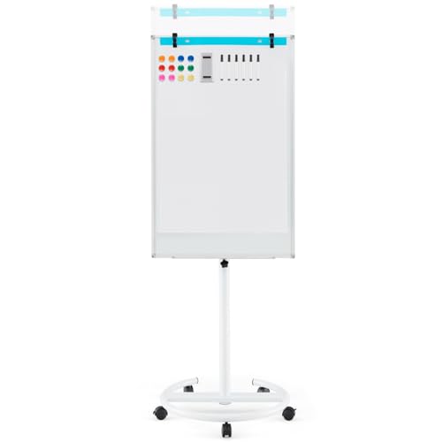 LIFEZEAL Mobile Magnettafel, Doppelseitige Whiteboard mit Ständer, Magnetische Weißtafel Tafel höhenverstellbar & 360° drehbar, Magnetwand mit Stiftablage, 100x65x132-192 cm (Weiß) von LIFEZEAL