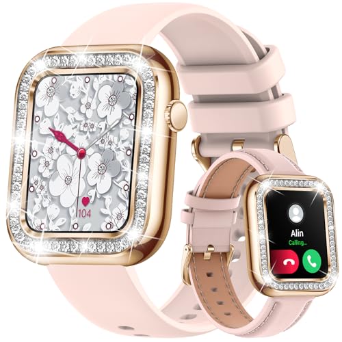 LIGE Damen Smartwatch für Android iOS,1.57" Diamant Smartwatch Bluetooth Anrufe mit Menstruationszyklus 21 Sportmodi Pulsuhr Schlafmonitor SpO2 Schrittzähler Silber Stahl Smartwatch Damen von LIGE