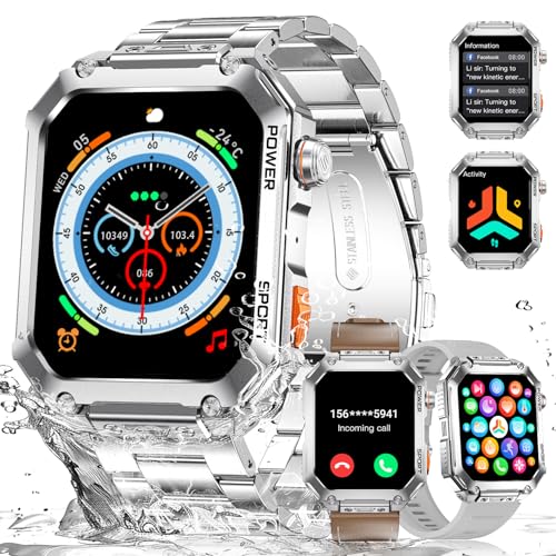 LIGE Militär Smartwatch Herren(3 Bänder),1,96 Zoll AMOLED Robuste Outdoor Smartwatch mit Herzfrequenz Schlafüberwachung,100+ Sportmodi 5ATM Wasserdicht Fitnessuhr Smart Watch Android iOS von LIGE