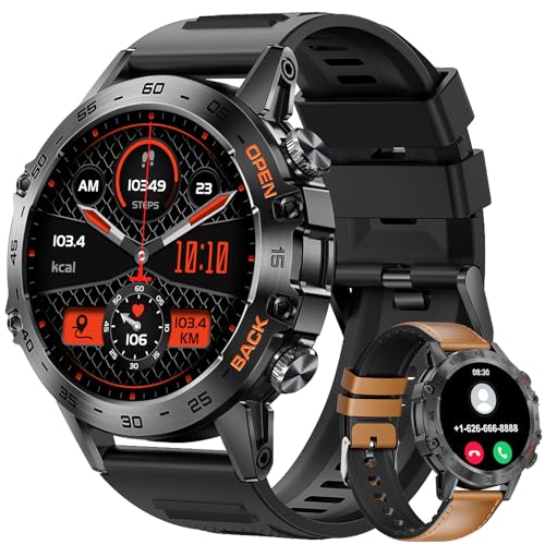 LIGE Militär Smartwatch Herren (Anruf Texte Erinnerung),1,39 Zoll Robuste Outdoor Schwarz Braun Smartwatch mit Herzfrequenz Schlafüberwachung,100+ Sportmodi Fitnessuhr Smart Watch für Android iOS von LIGE