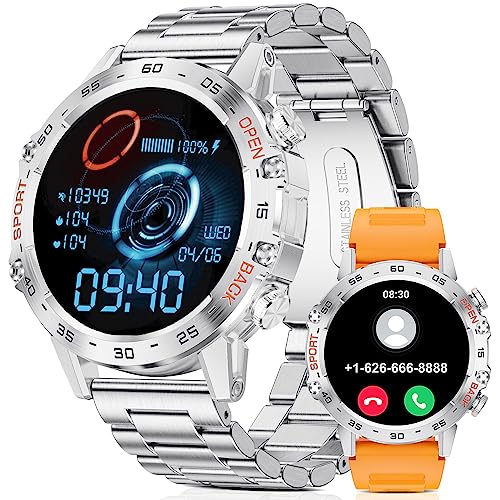 LIGE Militär Smartwatch Herren (Anruf Texte Rinnerung),1,39 Zoll Robuste Outdoor Smartwatch mit Herzfrequenz Schlafüberwachung,100+ Sportmodi Fitnessuhr Silber Smart Watch für Android iOS von LIGE