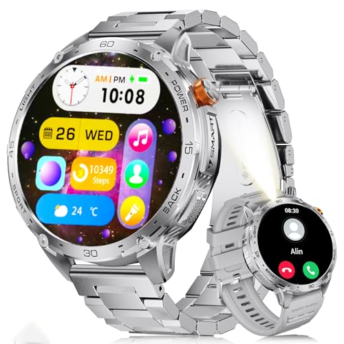 LIGE Militär Smartwatch Herren mit 730 mAh/1,75" HD Großes AMOLED Touchscreen/LED-Licht,Fitnessuhr mit 110+ Sportmodi,2 Armbändern,IP68 wasserdicht,Sportuhr für iOS/Android, Silberne LIGE Militär Smartwatch Herren mit 730 mAh/1,75" HD Großes AMOLED Touchscreen/LED-Licht,Fitnessuhr mit 110+ Sportmodi,2 Armbändern,IP68 wasserdicht,Sportuhr für iOS/Android, Silberne von LIGE