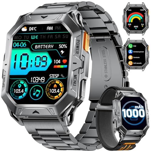 LIGE Militär Smartwatch Herren mit Kompass/Barometerdruck/Höhenmesser, 2.13'' Amoled Großes Display, 1000mAh Akku, 100+ Sportmodi Fitnessuhr, 10ATM Wasserdicht für Android iOS, Schwarz LIGE Militär Smartwatch Herren mit Kompass/Barometerdruck/Höhenmesser, 2.13'' Amoled Großes Display, 1000mAh Akku, 100+ Sportmodi Fitnessuhr, 10ATM Wasserdicht für Android iOS, Schwarz von LIGE