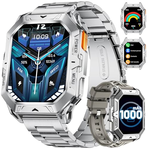 LIGE Militär Smartwatch Herren mit Kompass/Barometerdruck/Höhenmesser, 2.13'' Amoled Großes Display, 1000mAh Akku, 100+ Sportmodi Fitnessuhr, 10ATM Wasserdicht für Android iOS, Silber LIGE Militär Smartwatch Herren mit Kompass/Barometerdruck/Höhenmesser, 2.13'' Amoled Großes Display, 1000mAh Akku, 100+ Sportmodi Fitnessuhr, 10ATM Wasserdicht für Android iOS, Silber von LIGE