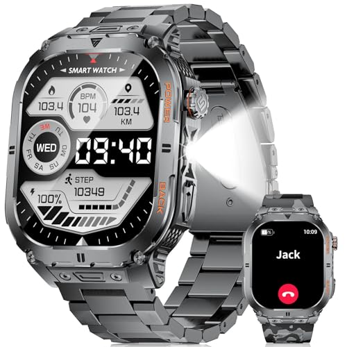 LIGE Militär Smartwatch Herren mit Taschenlampe, 2,13'' AMOLED Smart Watch mit Telefonfunktion, 450mAh, Herzfrequenz, SpO2, Schlafmonitor für Android iOS, 110+ Sportmodi, 5ATM Wasserdicht Fitnessuhr LIGE Militär Smartwatch Herren mit Taschenlampe, 2,13'' AMOLED Smart Watch mit Telefonfunktion, 450mAh, Herzfrequenz, SpO2, Schlafmonitor für Android iOS, 110+ Sportmodi, 5ATM Wasserdicht Fitnessuhr von LIGE