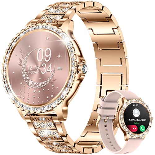 LIGE Smartwatch Damen, mit Telefonfunktion 1.32' Zoll Voll Touchscreen Fitnessuhr mit SpO2 Herzfrequenz Schlafmonitor, IP67 Wasserdicht Schrittzähler Uhr für Android iOS, Gold von LIGE