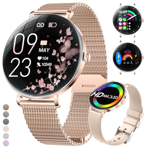 LIGE 2025 Smartwatch Damen, 1,43" HD AMOLED Kreisbogen Display Roségold Armbanduhr mit Menstruationszyklus/Herzfrequenz, Telefonfunktion, IP68 Wasserdicht 120+ Sportmodi Sportuhr für Andriod iOS von LIGE