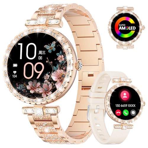LIGE Smartwatch Damen mit Telefonfunktion, 1,19'' AMOLED Diamond Smart Watch mit Herzfrequenz Schlafmonitor Menstruationszyklus, 120+ Sportmodi, IP68 Wasserdicht Schrittzähler für iOS Android von LIGE