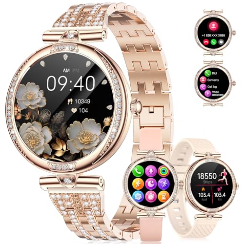 LIGE Smartwatch Damen mit Telefonfunktion, 1.19" AMOLED Diamond Smart Watch mit Herzfrequenz Schlafmonitor Menstruationszyklus, 100+ Sportmodi Fitnessuhr IP68 Wasserdicht für iOS Android von LIGE