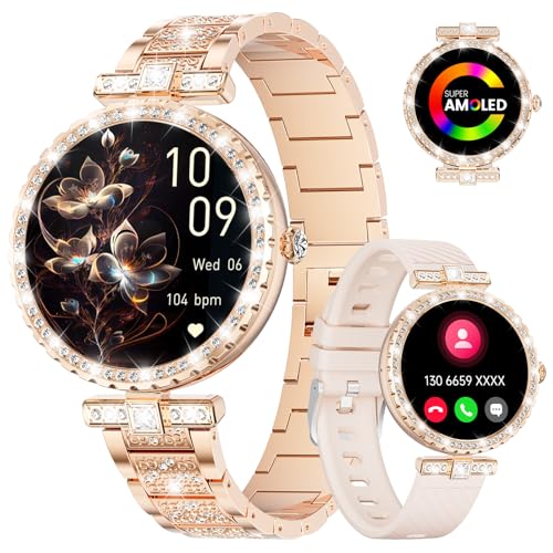 LIGE Smartwatch Damen mit Telefonfunktion,1.19" AMOLED Fitness Tracker mit 100+ Sportmodi, 24H Herzfrequenz Schlafmonitor Menstruationszyklus, IP68 Diamon Smart Watch für Android iOS, Roségold von LIGE