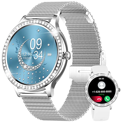 LIGE Smartwatch Damen mit Telefonfunktion Diamant Touchscreen Fitness Tracker Wasserdicht Blutdruck/Herzfrequenz/Spo2 Sport SmartwatchUhren Herren für iOS Android von LIGE