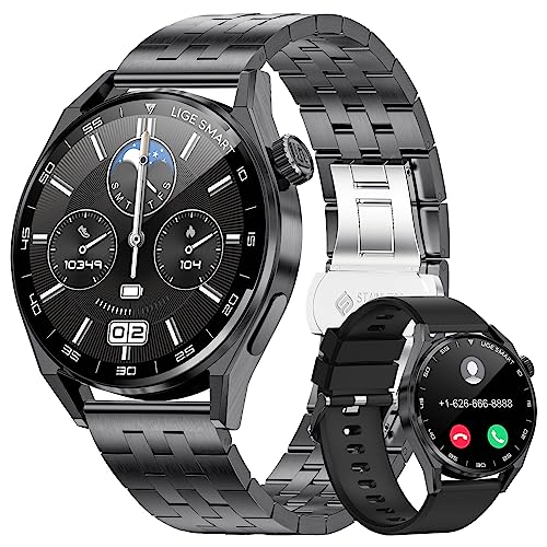 LIGE Smartwatch Herren, 1,39 Zoll Uhren Smartwatches mit Telefonfunktion SpO2 Herzfrequenz Schlafmonitor Schrittzähler, IP68 Wasserdicht Schwarz Fitness Tracker mit 100+ Sportmodi, iOS Android von LIGE
