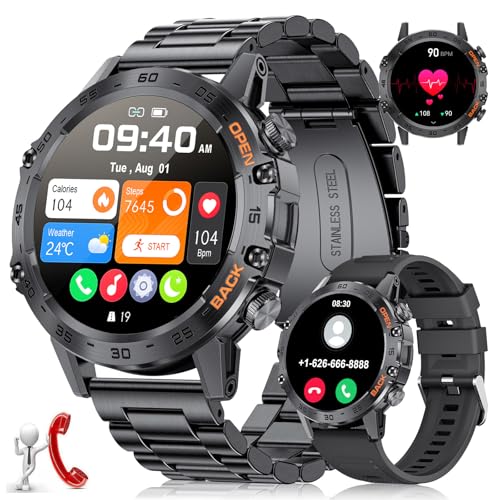 LIGE Smartwatch Herren, 100+ Sportmodi Outdoor Militär Sportuhr mit Telefonfunktion 1.39 Zoll 400mAh IP67 Wasserdicht für Android iOS mit Herzfrequenzmonitor SpO2 Blutdruck Schlafmonitor Schwarz von LIGE