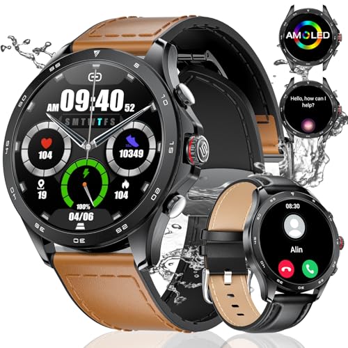 LIGE Smartwatch Herren,1.43" AMOLED/400 mAh Fitnessuhr Herren mit Appel Bluetooth Schlafüberwachung Herzfrequenz 100+Sportmodus IP68 wasserdichte Smart Watch für Android iOS von LIGE