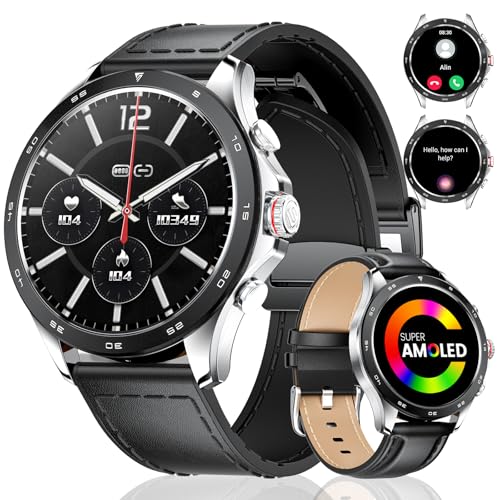 LIGE Smartwatch Herren,1.43" AMOLED/400 mAh Fitnessuhr Herren mit Appel Bluetooth Schlafüberwachung Herzfrequenz 100+Sportmodus wasserdichte Smart Watch für Android iOS von LIGE