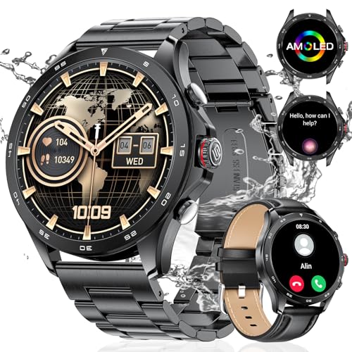LIGE Smartwatch Herren,1.43" AMOLED/400 mAh Sportuhr Herren mit Appel Bluetooth Schlafüberwachung Herzfrequenz 100+Sportmodus IP68 wasserdichte Smart Watch für Android iOS von LIGE