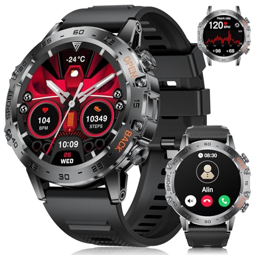 LIGE Smartwatch Herren,1.45″ AMOLED Smartwatch mit Telefonfunktion,IP68 Wasserdicht Fitnessuhr mit 24/7 Herzfrequenz,Schrittzähler,Schlafmonitor,100+ Sportmodi Sportuhr für iOS/Android,2 Silicone von LIGE