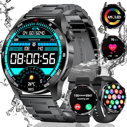 LIGE Smartwatch Herren 1.43''AMOLED Smartwatch Mit Telefonfunktion Fitnessuhr 100+Sportmodi/5ATM, Militärs Smart Watch Kompatibel Mit iOS Android 400mAh Batterie 2024 von LIGE