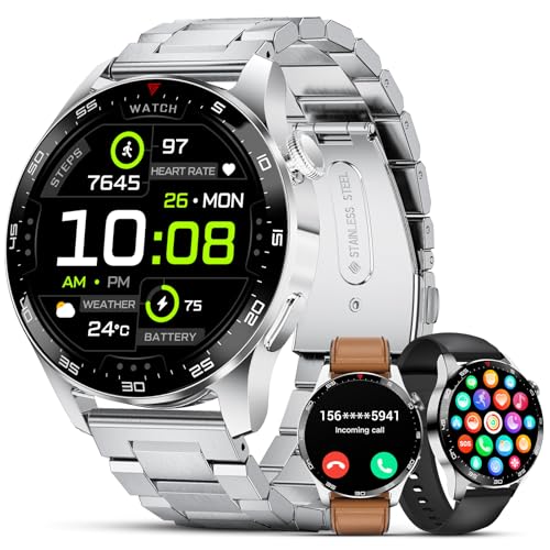 LIGE Smartwatch Herren 1.43''AMOLED Smartwatch Mit Telefonfunktion Fitnessuhr 100+Sportmodi/5ATM, Militärs Smart Watch Kompatibel Mit iOS Android 400mAh Batterie 2024 von LIGE