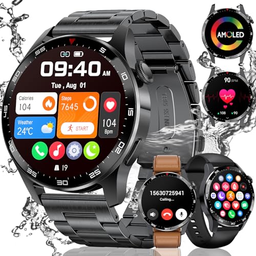 LIGE Smartwatch Herren 1.43''AMOLED Smartwatch Mit Telefonfunktion Fitnessuhr 100+Sportmodi/5ATM, Militärs Smart Watch Kompatibel Mit iOS Android 400mAh Batterie 2024 von LIGE