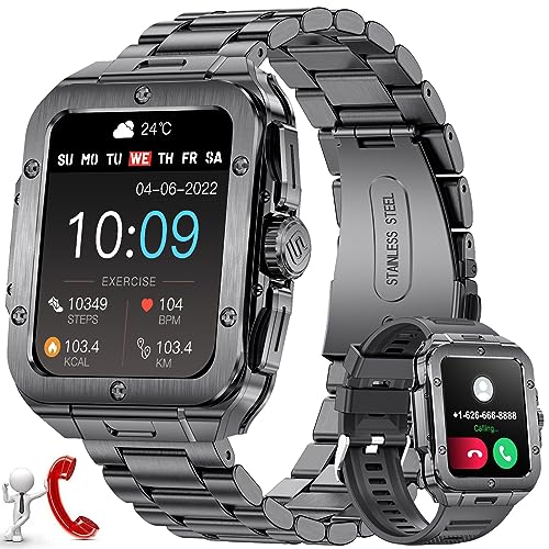 LIGE Smartwatch Herren Bluetooth Anruf Musik Voice Chat für Android und iOS 350 mAh Smartwatch 1,85" Touchscreen Sport Fitness Tracker Schwarz Männer Smartwatch Herzfrequenz Schlaf Gesundheit Monitor von LIGE