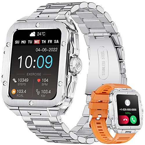 LIGE Smartwatch Herren Bluetooth Anruf für Android und iOS 350 mAh 1,85" Touchscreen Sport Fitness Tracker Männer Smartwatch Herzfrequenz Schlaf Gesundheit Monitor Silber Edelstähle Smartwatch von LIGE