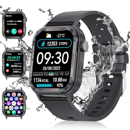 LIGE Smartwatch Herren Damen, Bluetooth-Anrufe with 1.85" HD-Farbdisplay Männer Smartwatch Schwarz mit Herzfrequenz Schlafmonitor 100+ Aktivitäts Tracker IP68 wasserdichte Stoppuhr für IOS Android von LIGE
