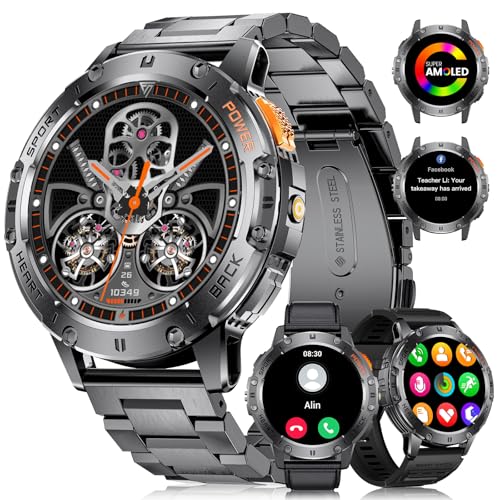 LIGE Smartwatch Herren Militär mit LED Taschenlampe 530mAh, 1.43'' AMOLED Sportuhr Herren für Android iOS,IP68 Wasserdicht Fitnessuhr mit 120+ Sportmodi Herzfrequenz/SpO2/Schlafmonitor,3 Bänder LIGE Smartwatch Herren Militär mit LED Taschenlampe 530mAh, 1.43'' AMOLED Sportuhr Herren für Android iOS,IP68 Wasserdicht Fitnessuhr mit 120+ Sportmodi Herzfrequenz/SpO2/Schlafmonitor,3 Bänder von LIGE