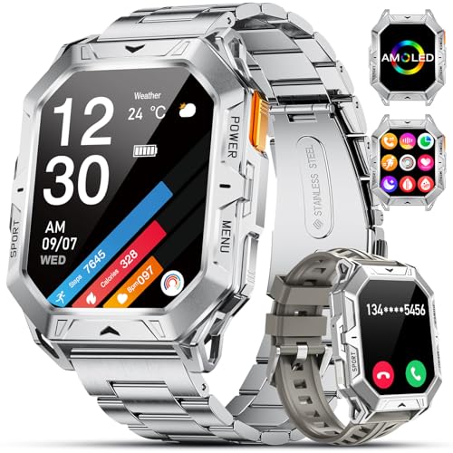 LIGE Smartwatch Herren Militär-1000mAh Großes Akku, 2.13" AMOLED Sportuhr mit Telefonfunktion, Herzfrequenz Schlafmonitor/IP68 Wasserdicht, 110+ Sportmodi Fitnessuhr für Android iOS, Silber LIGE Smartwatch Herren Militär-1000mAh Großes Akku, 2.13" AMOLED Sportuhr mit Telefonfunktion, Herzfrequenz Schlafmonitor/IP68 Wasserdicht, 110+ Sportmodi Fitnessuhr für Android iOS, Silber von LIGE