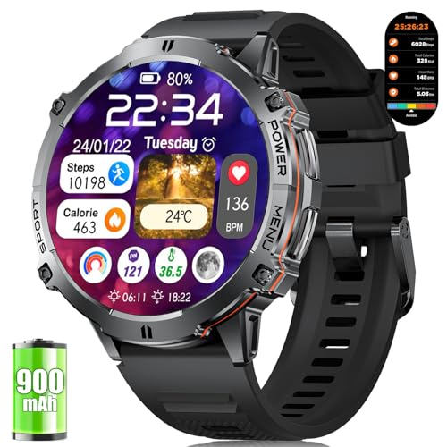 LIGE Smartwatch Herren Militär mit Große 900mAh-Akku, 1,73" AMOLED Großbildschirm Fitnessuhr Herren mit Kompass Barometer, 110+ Sportmodi, IP68 Wasserdicht, Herzfrequenz/Schlafmonitor for Android iOS LIGE Smartwatch Herren Militär mit Große 900mAh-Akku, 1,73" AMOLED Großbildschirm Fitnessuhr Herren mit Kompass Barometer, 110+ Sportmodi, IP68 Wasserdicht, Herzfrequenz/Schlafmonitor for Android iOS von LIGE