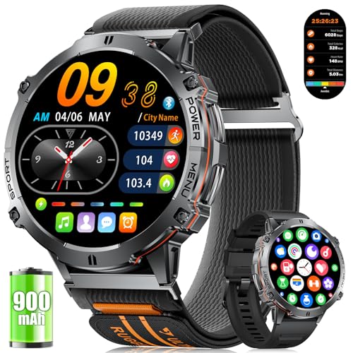 LIGE Smartwatch Herren Militär mit Große 900-mAh-Akku, 1,73" AMOLED Großbildschirm Fitnessuhr Herren mit 110+ Sportmodi, Telefonfunktion, 5ATM Wasserdicht, Herzfrequenz/Schlafmonitor for Android iOS LIGE Smartwatch Herren Militär mit Große 900-mAh-Akku, 1,73" AMOLED Großbildschirm Fitnessuhr Herren mit 110+ Sportmodi, Telefonfunktion, 5ATM Wasserdicht, Herzfrequenz/Schlafmonitor for Android iOS von LIGE