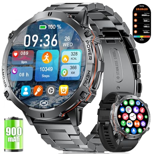LIGE Smartwatch Herren Militär mit Große 900mAh-Akku, 1,73" AMOLED Großbildschirm Fitnessuhr Herren mit Kompass Barometer, 110+ Sportmodi, IP68 Wasserdicht, Herzfrequenz/Schlafmonitor for Android iOS LIGE Smartwatch Herren Militär mit Große 900mAh-Akku, 1,73" AMOLED Großbildschirm Fitnessuhr Herren mit Kompass Barometer, 110+ Sportmodi, IP68 Wasserdicht, Herzfrequenz/Schlafmonitor for Android iOS von LIGE